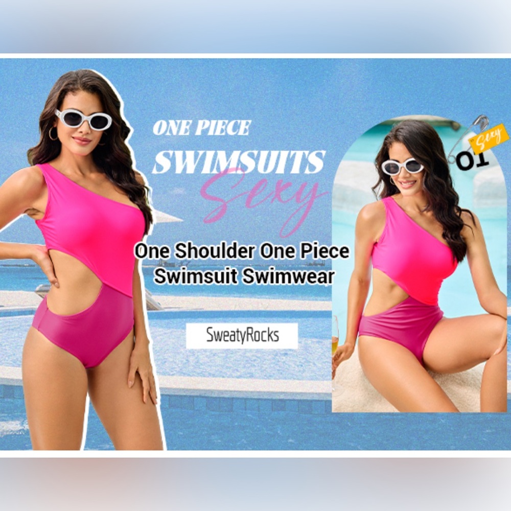 Pink One Shoulder Cutout One Piece Swimsuit Size Small